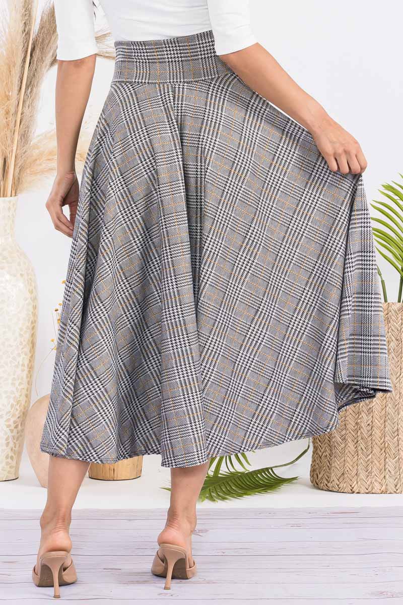 JR777X-PLAID - PLAID PRINT MIDI SKIRT