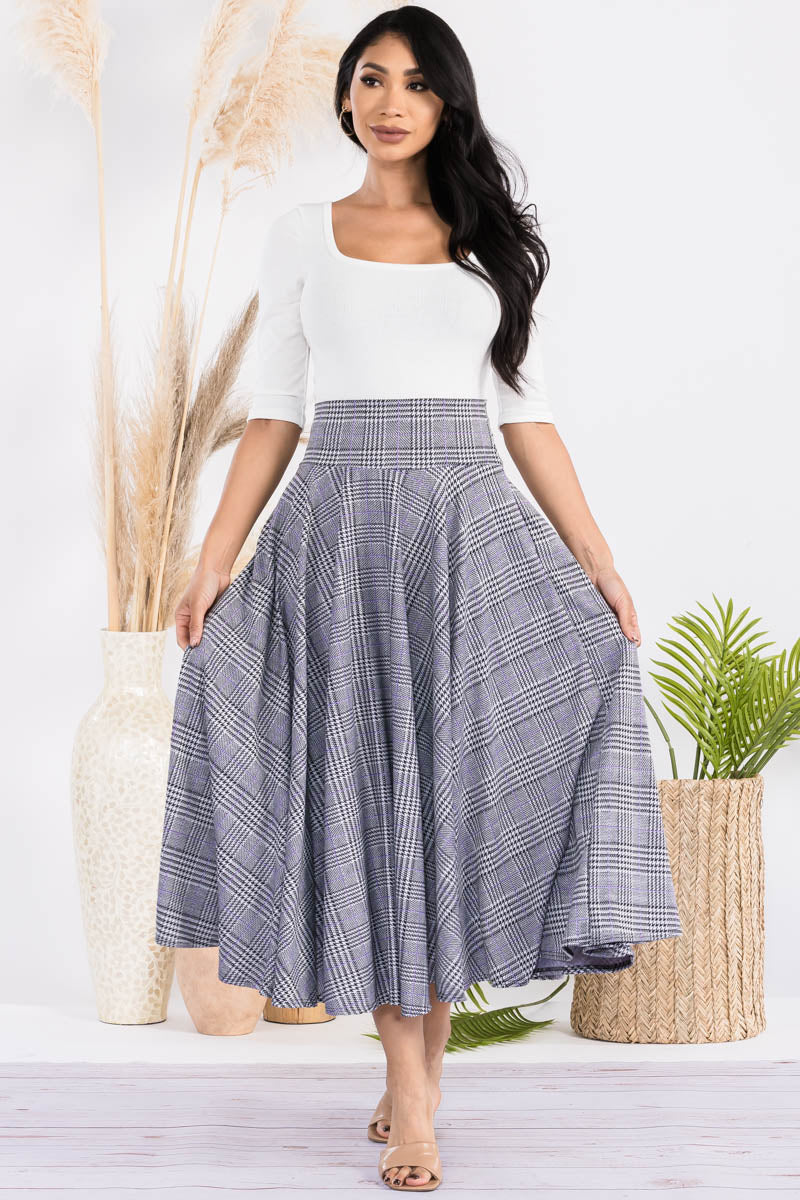 JR777X-PLAID - PLAID PRINT MIDI SKIRT