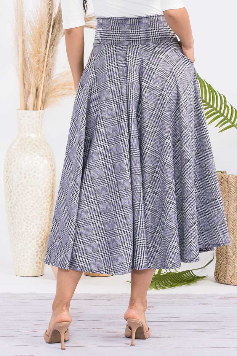 JR777X-PLAID - PLAID PRINT MIDI SKIRT