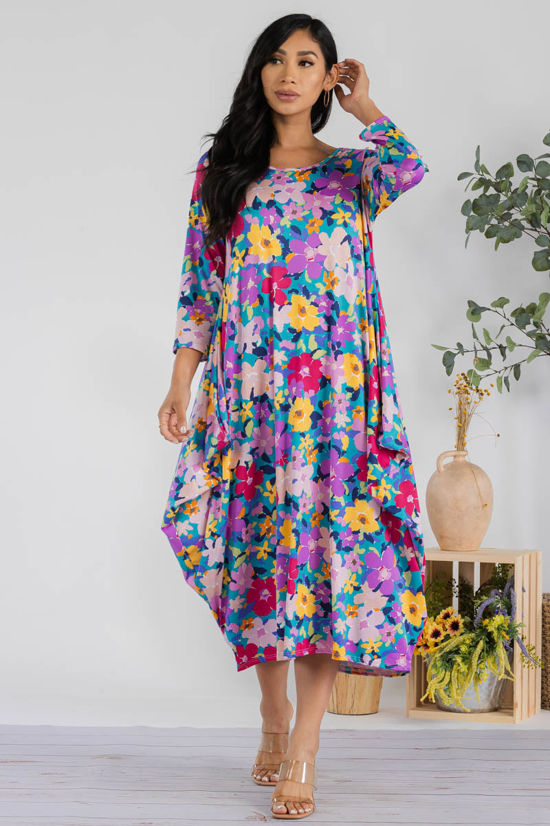 SAN151R-FLOWERS - HAREM MIDI DRESS