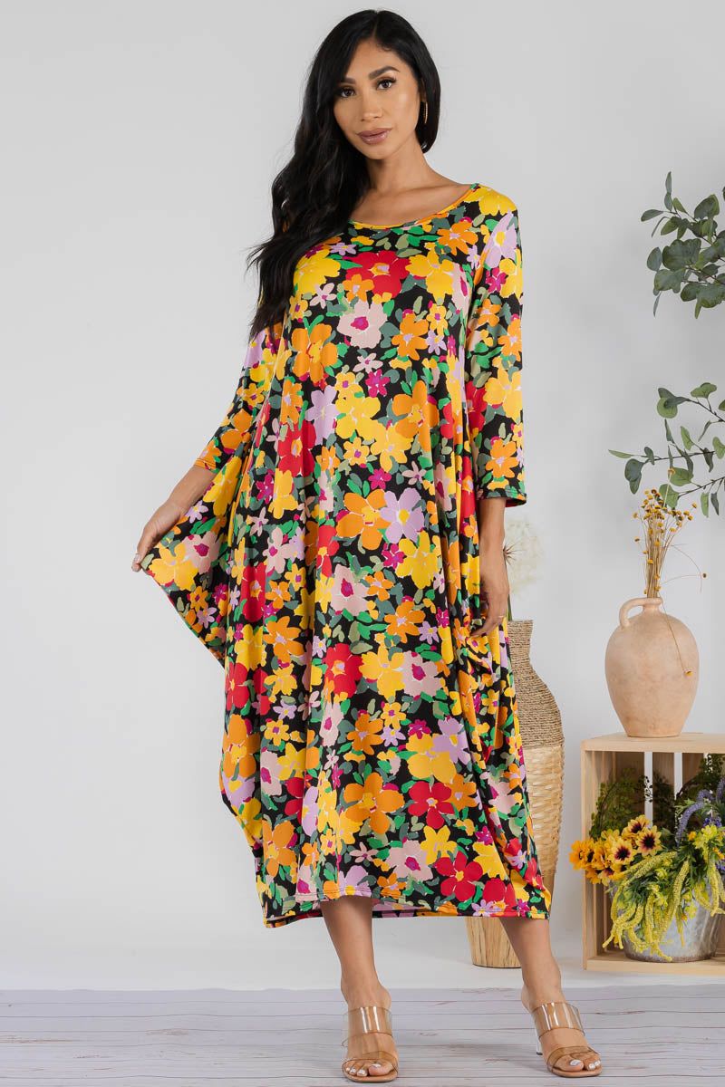 SAN151R-FLOWERS - HAREM MIDI DRESS