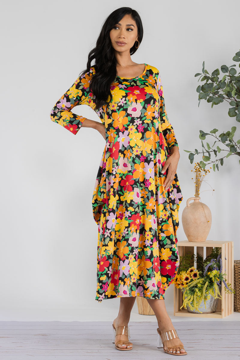 SAN151R-FLOWERS - HAREM MIDI DRESS