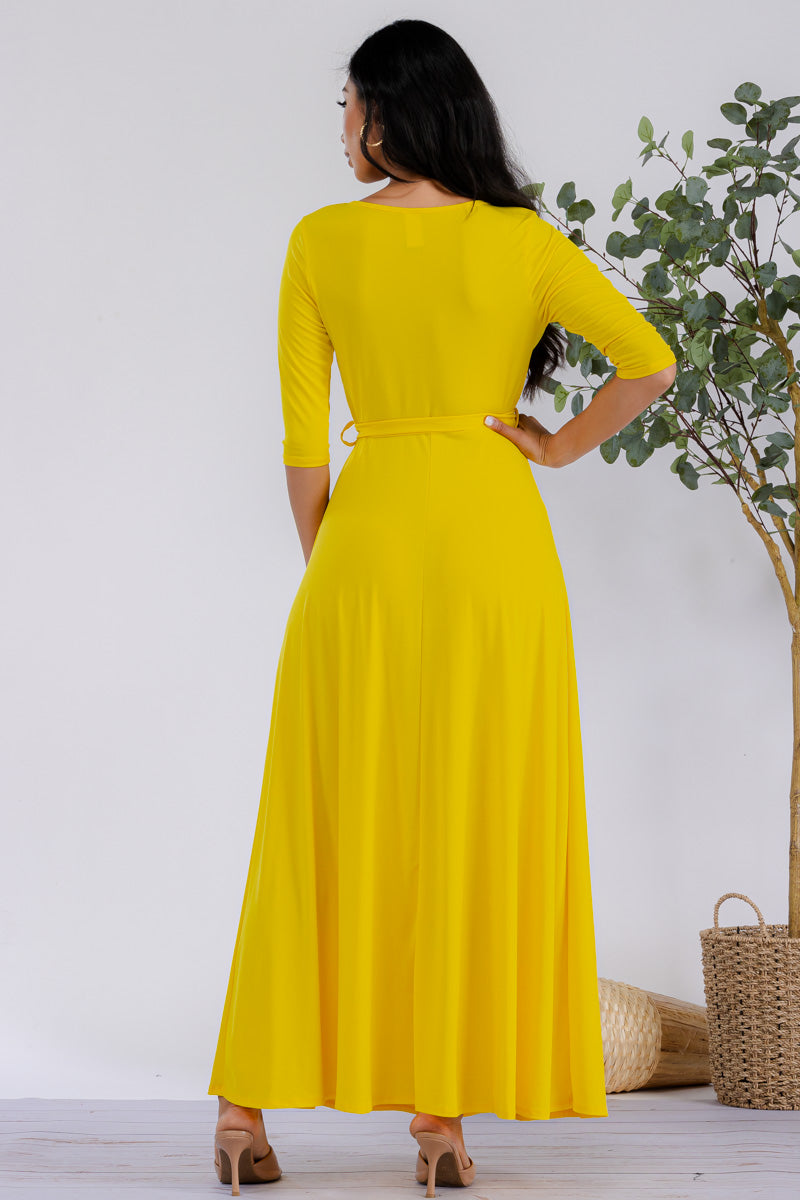 HH517R-SOLID - 3/4 Sleeve Maxi Dress