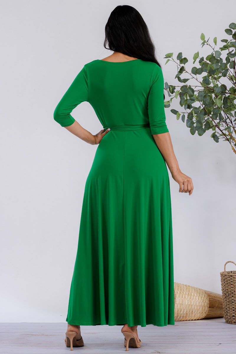 HH517R-SOLID - 3/4 Sleeve Maxi Dress