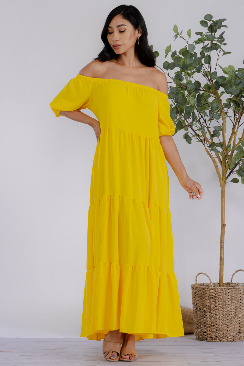 HH722X-SL - OFF SHOULDER TIERED MAXI DRESS