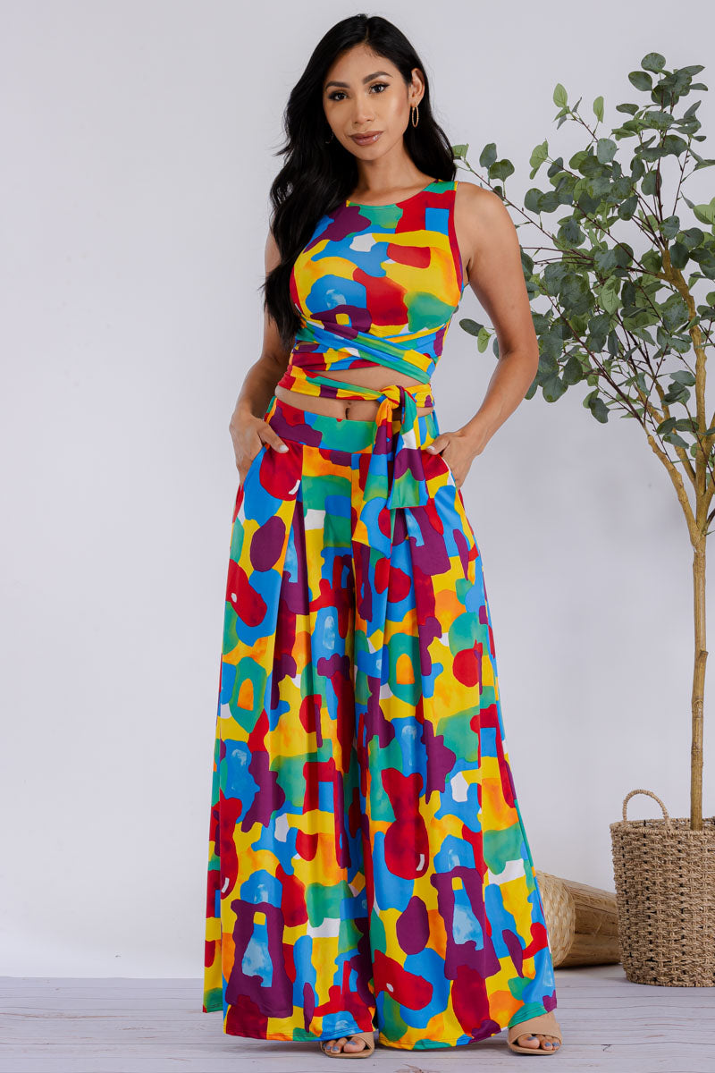 HH688R-MULTICOLOR - 2PC CROPPED TOP AND PANT SET