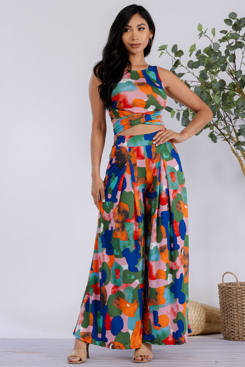 HH688R-MULTICOLOR - 2PC CROPPED TOP AND PANT SET