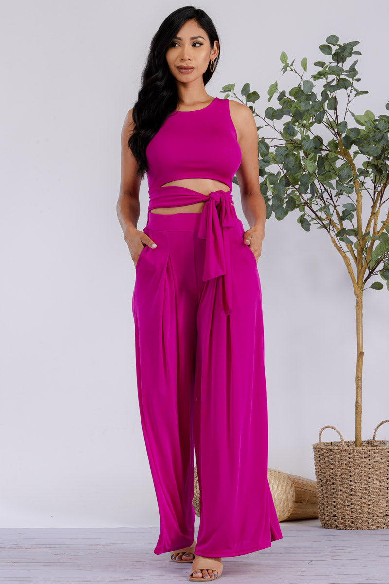 HH688R-SL - 2PC CROPPED TOP AND PANT SET