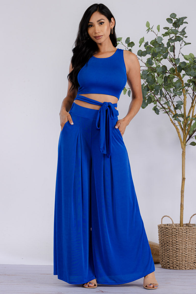 HH688R-SL - 2PC CROPPED TOP AND PANT SET