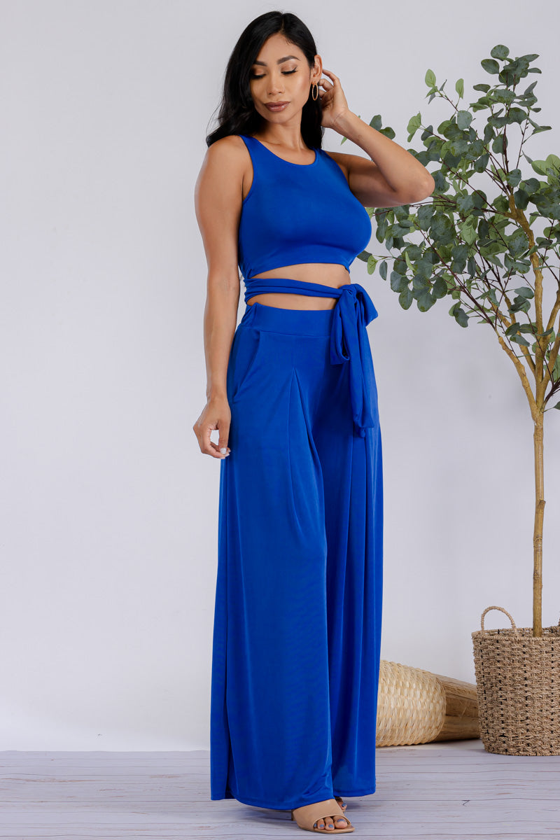 HH688R-SL - 2PC CROPPED TOP AND PANT SET