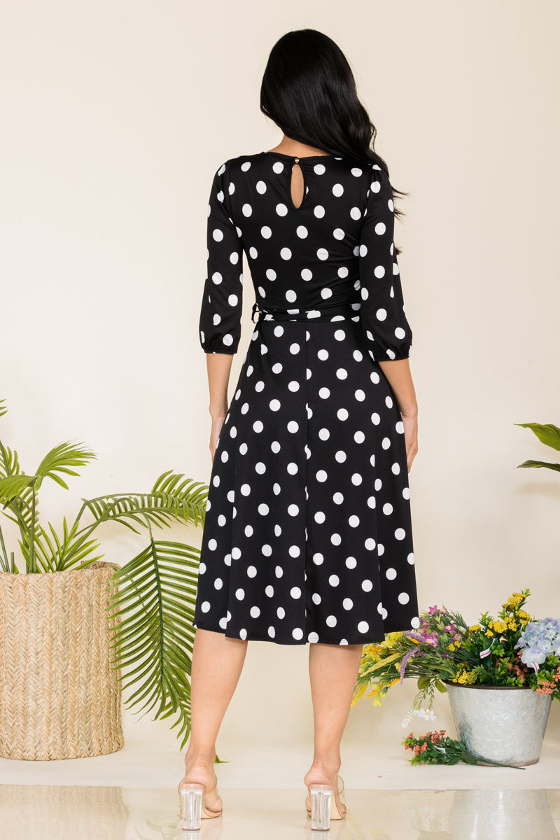 HH583R-POLKADOTS - SELF TIE MIDI DRESS