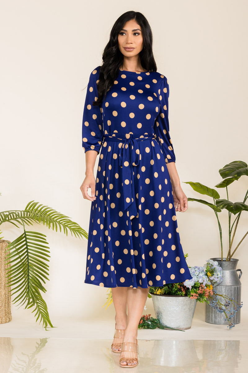 HH583R-POLKADOTS - SELF TIE MIDI DRESS