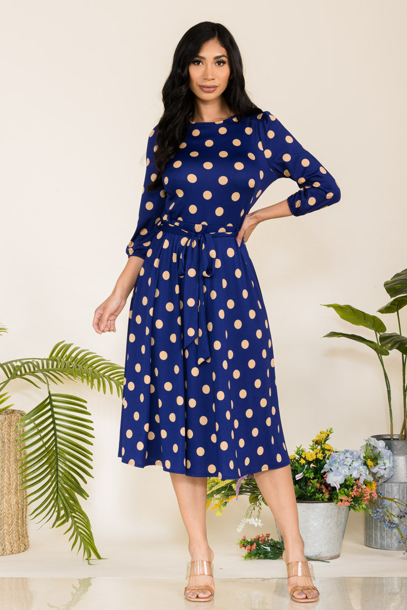 HH583R-POLKADOTS - SELF TIE MIDI DRESS