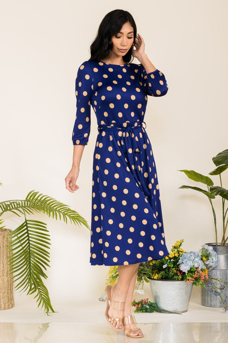 HH583R-POLKADOTS - SELF TIE MIDI DRESS