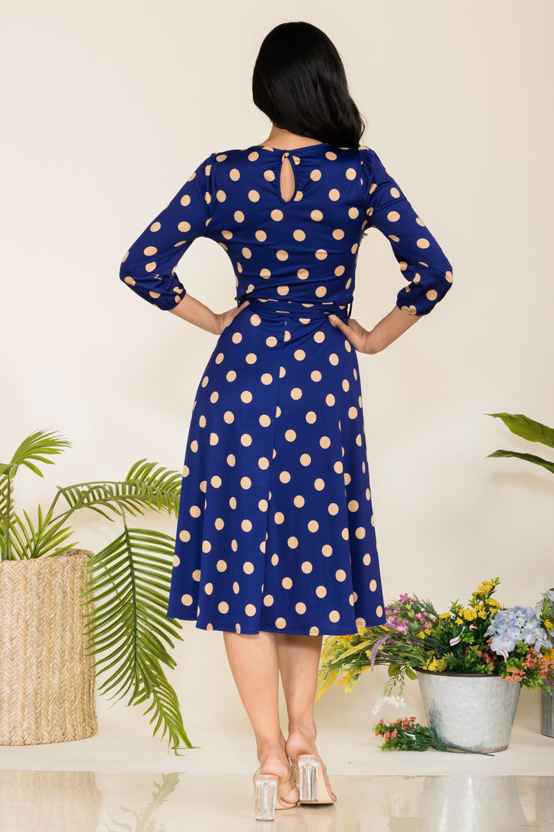 HH583R-POLKADOTS - SELF TIE MIDI DRESS