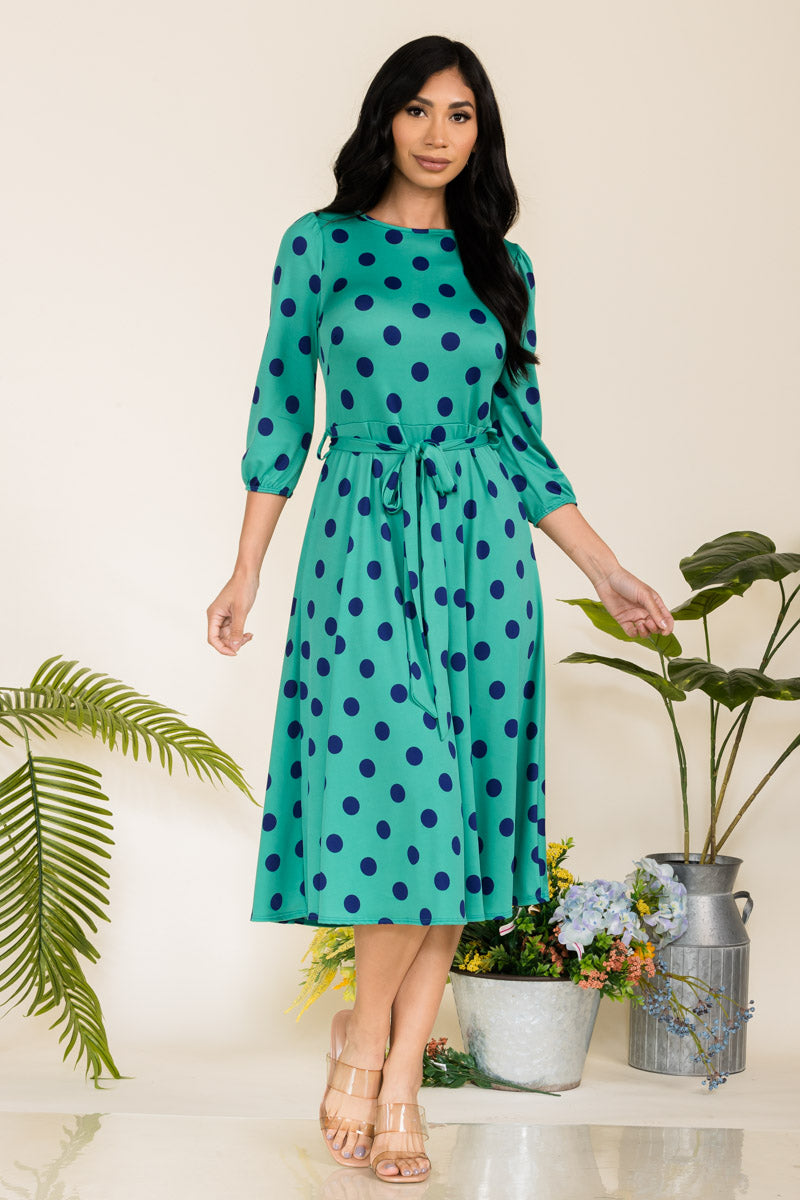 HH583R-POLKADOTS - SELF TIE MIDI DRESS