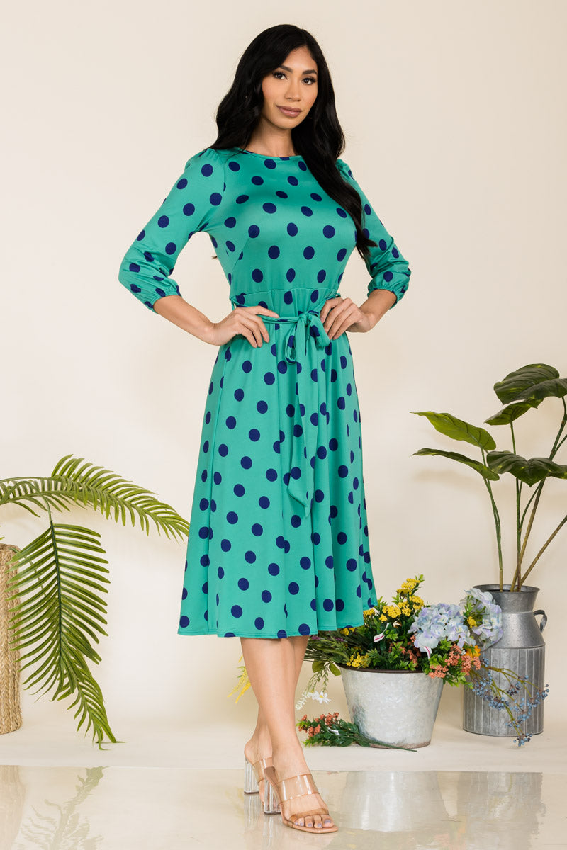 HH583R-POLKADOTS - SELF TIE MIDI DRESS