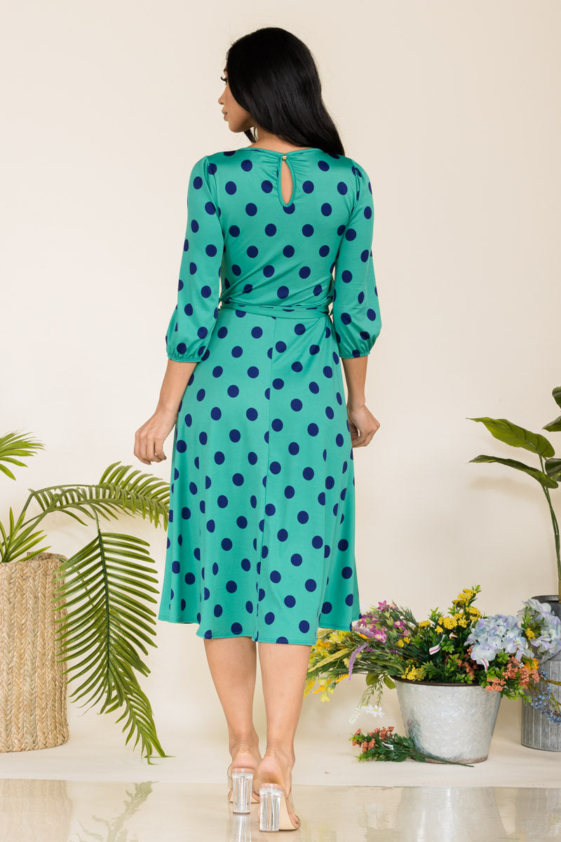 HH583R-POLKADOTS - SELF TIE MIDI DRESS