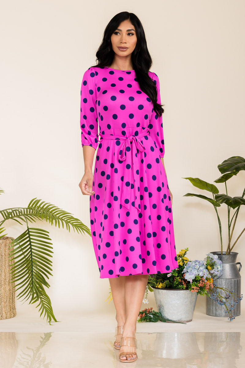 HH583R-POLKADOTS - SELF TIE MIDI DRESS