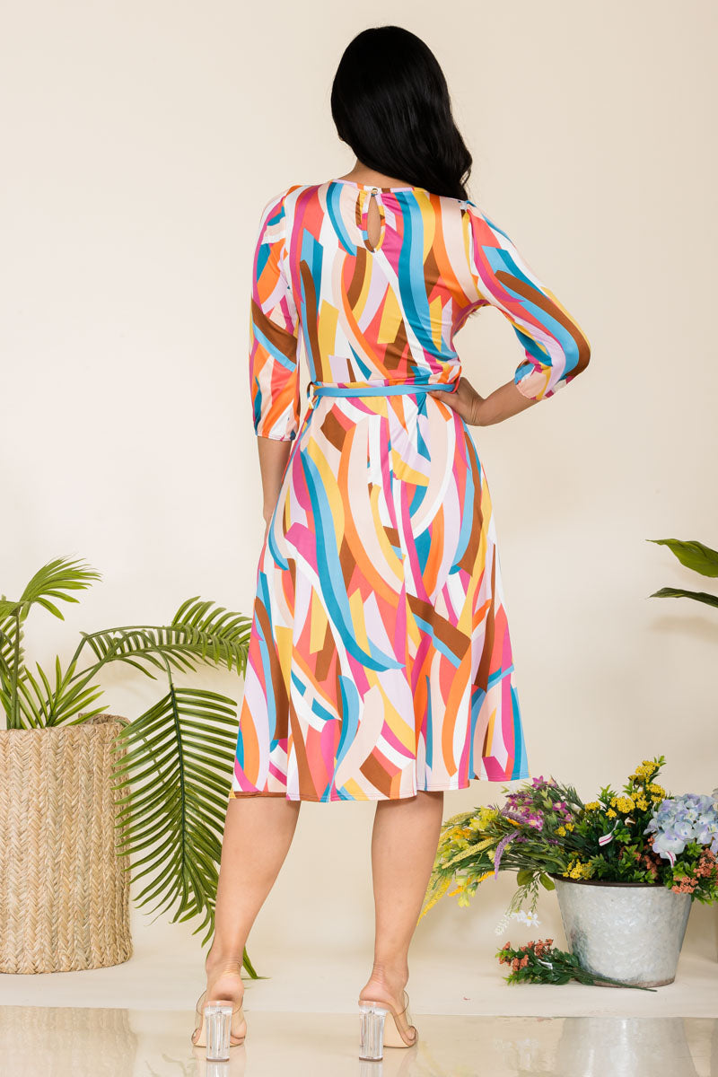 HH583X-RIBBON - SELF TIE MIDI DRESS