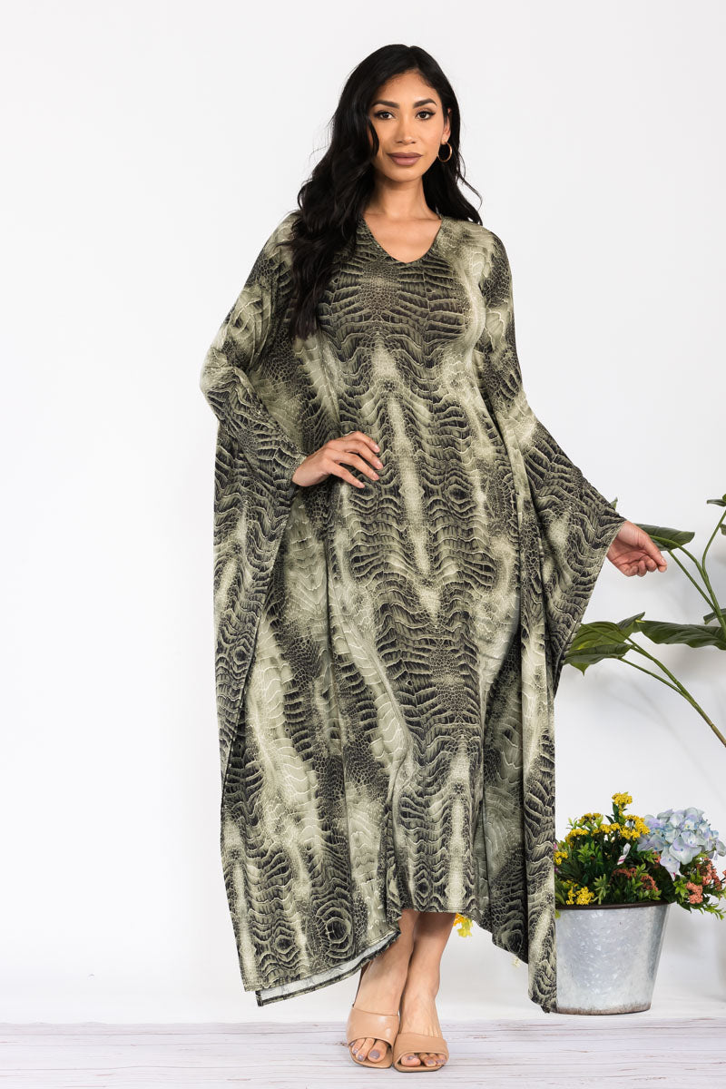 HH750R-SNAKE - LONG SLEEVE DRAPE MAXI DRESS