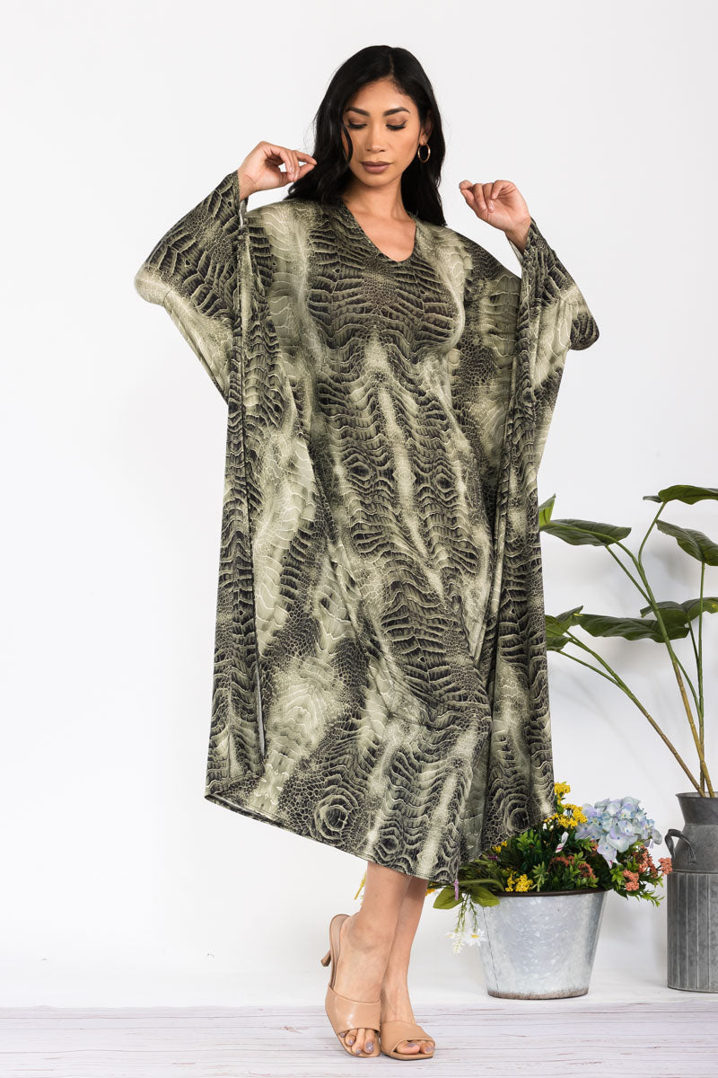 HH750R-SNAKE - LONG SLEEVE DRAPE MAXI DRESS