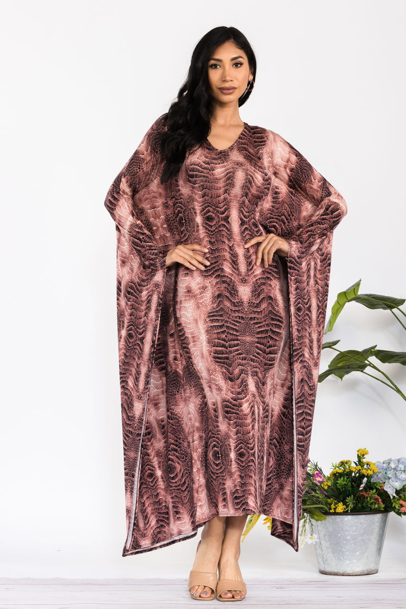 HH750R-SNAKE - LONG SLEEVE DRAPE MAXI DRESS