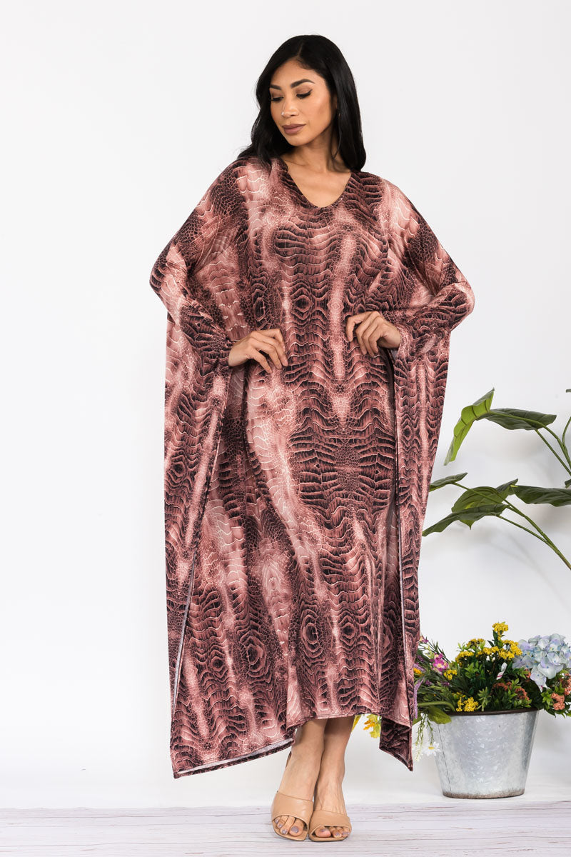 HH750R-SNAKE - LONG SLEEVE DRAPE MAXI DRESS