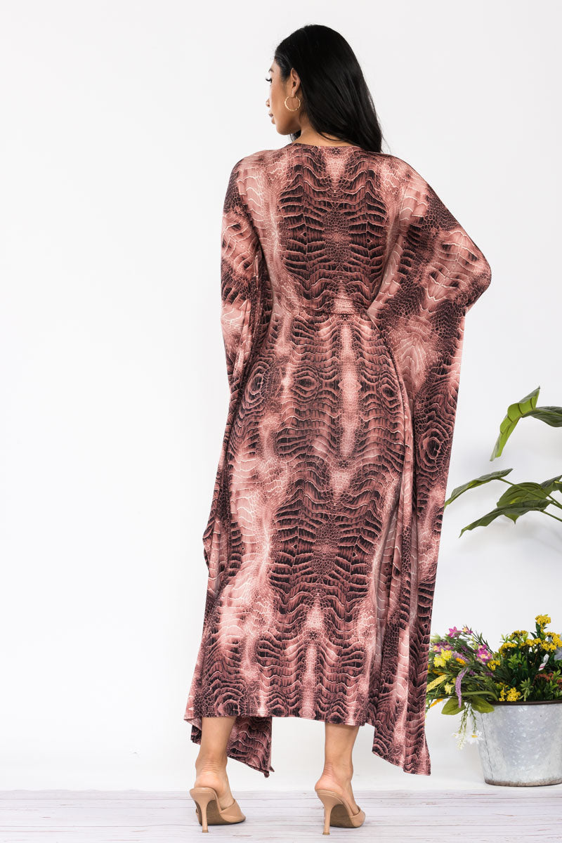 HH750R-SNAKE - LONG SLEEVE DRAPE MAXI DRESS