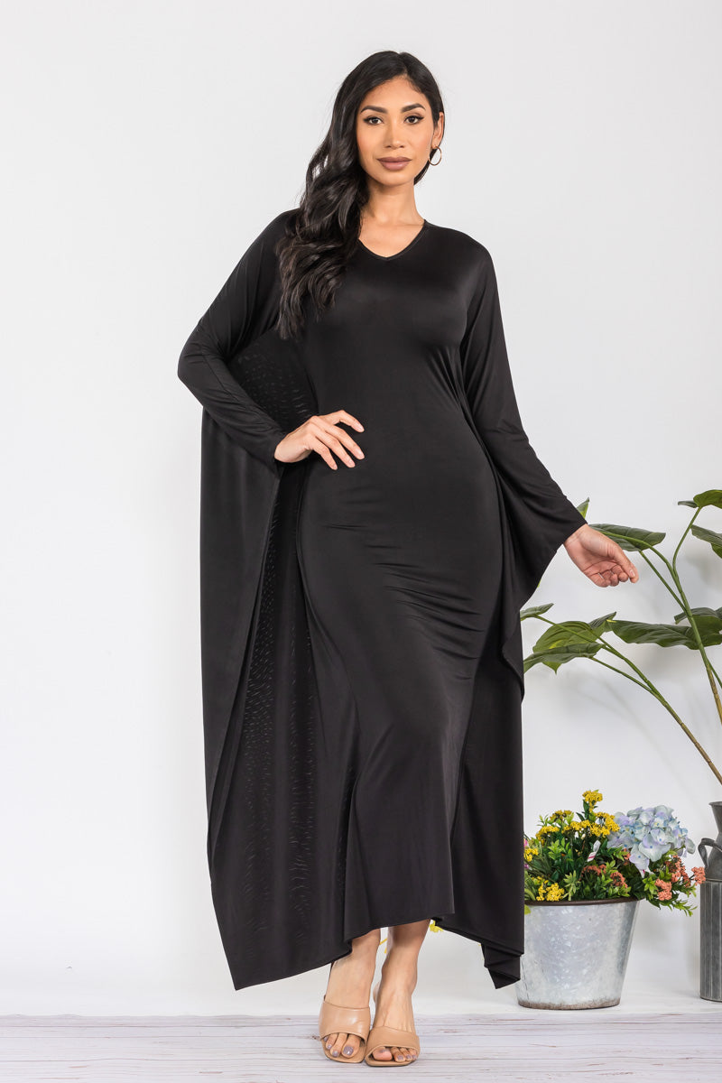 HH750R-S - LONG SLEEVE DRAPE MAXI DRESS