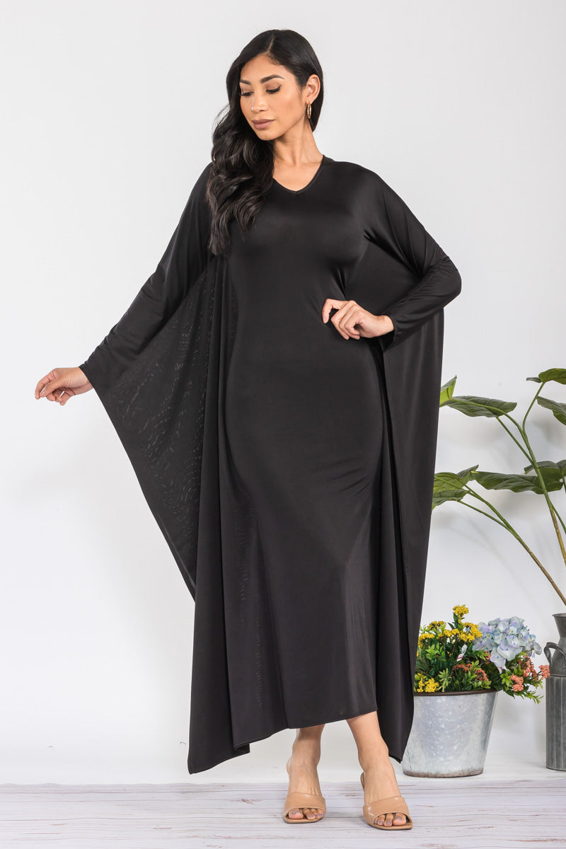 HH750R-S - LONG SLEEVE DRAPE MAXI DRESS