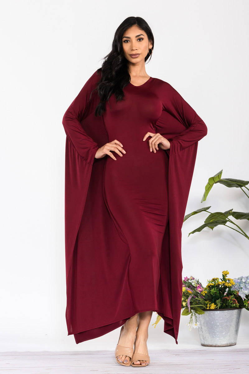 HH750R-S - LONG SLEEVE DRAPE MAXI DRESS