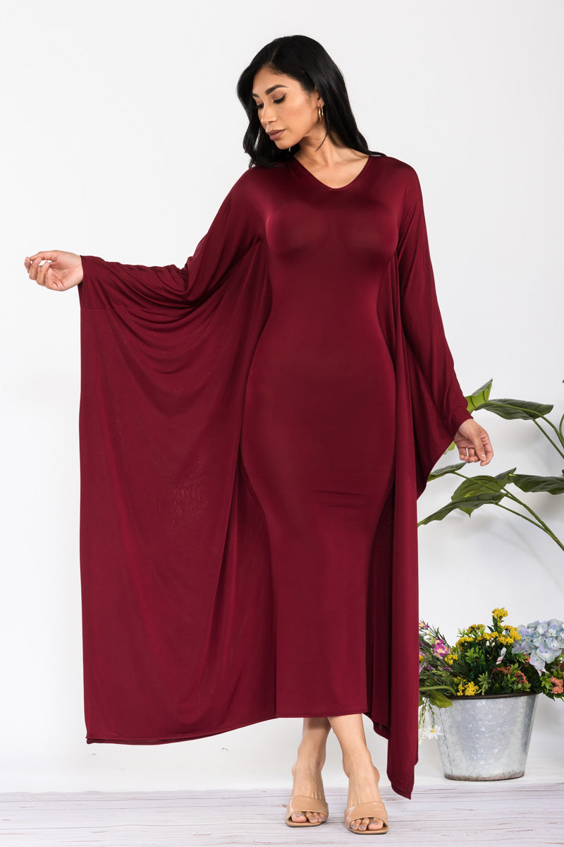 HH750R-S - LONG SLEEVE DRAPE MAXI DRESS