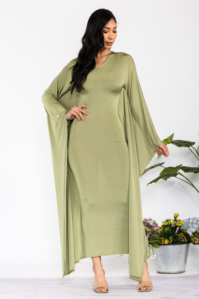 HH750R-S - LONG SLEEVE DRAPE MAXI DRESS