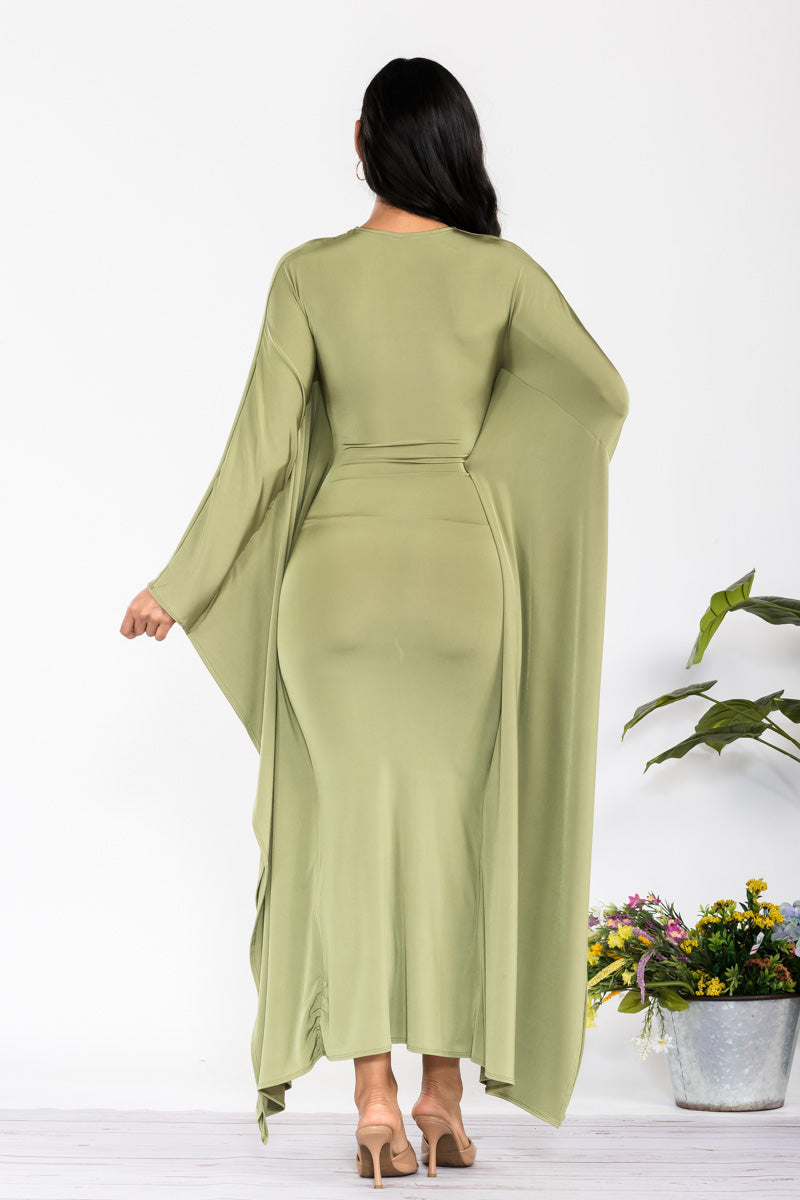 HH750R-S - LONG SLEEVE DRAPE MAXI DRESS