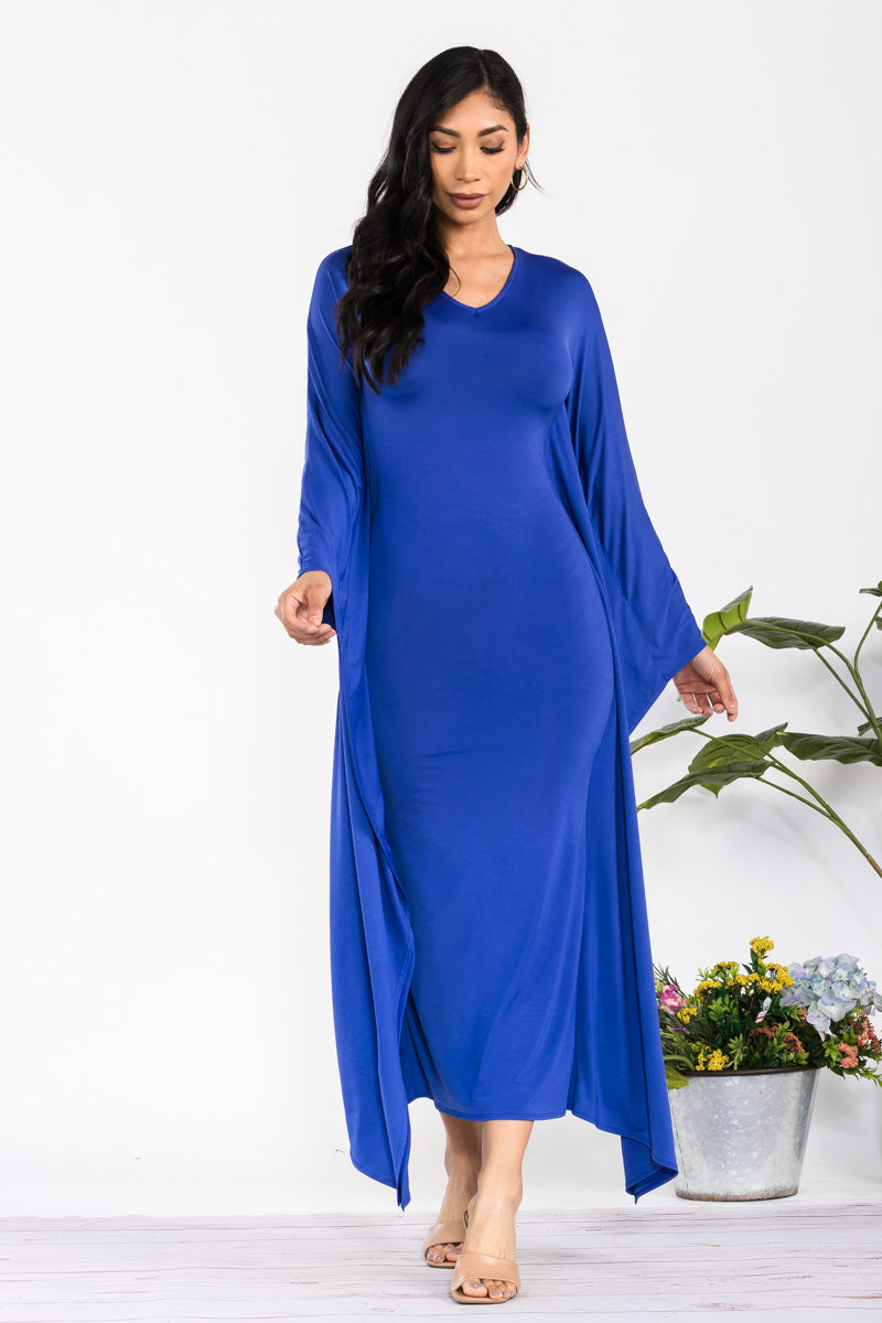 HH750R-S - LONG SLEEVE DRAPE MAXI DRESS