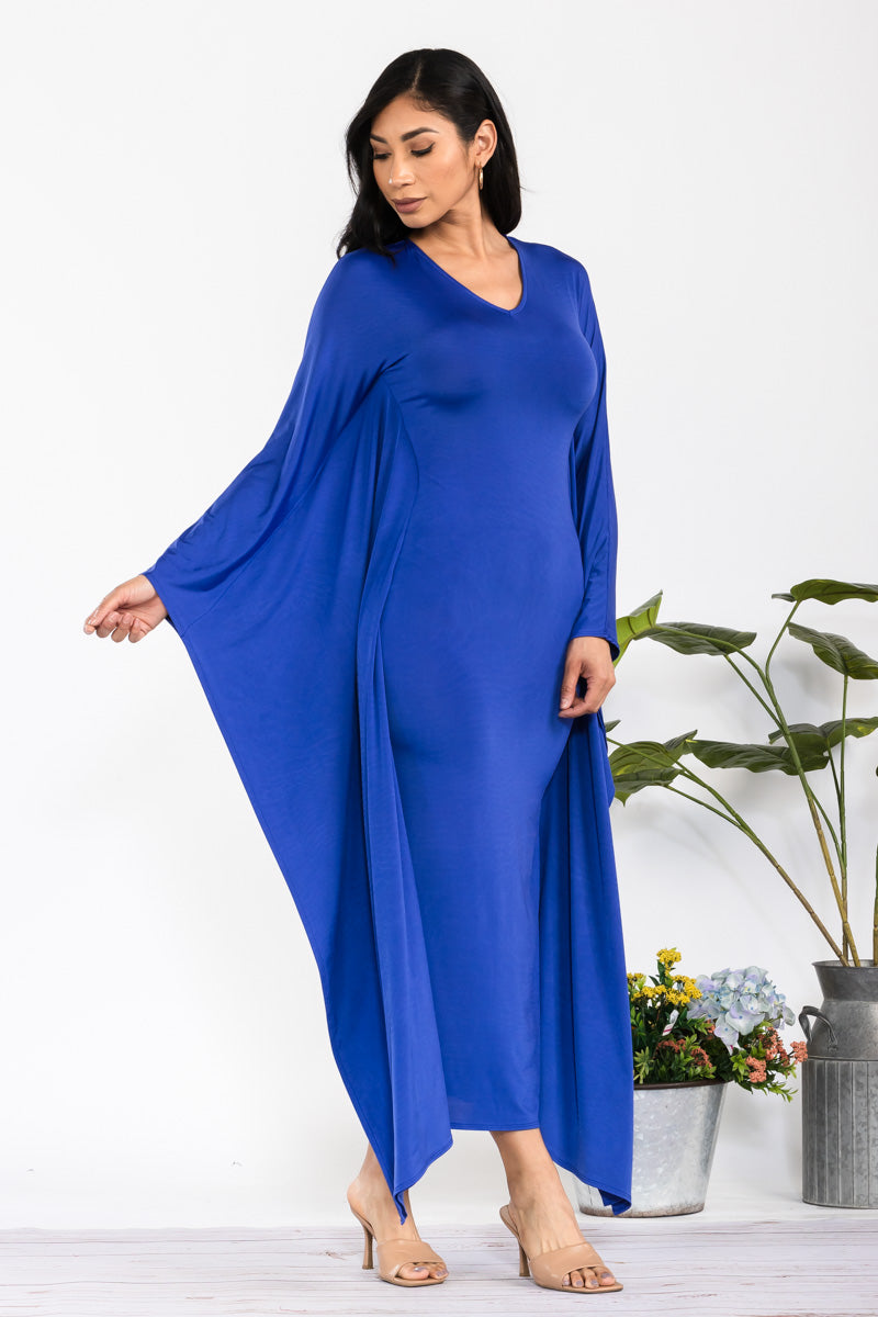 HH750R-S - LONG SLEEVE DRAPE MAXI DRESS