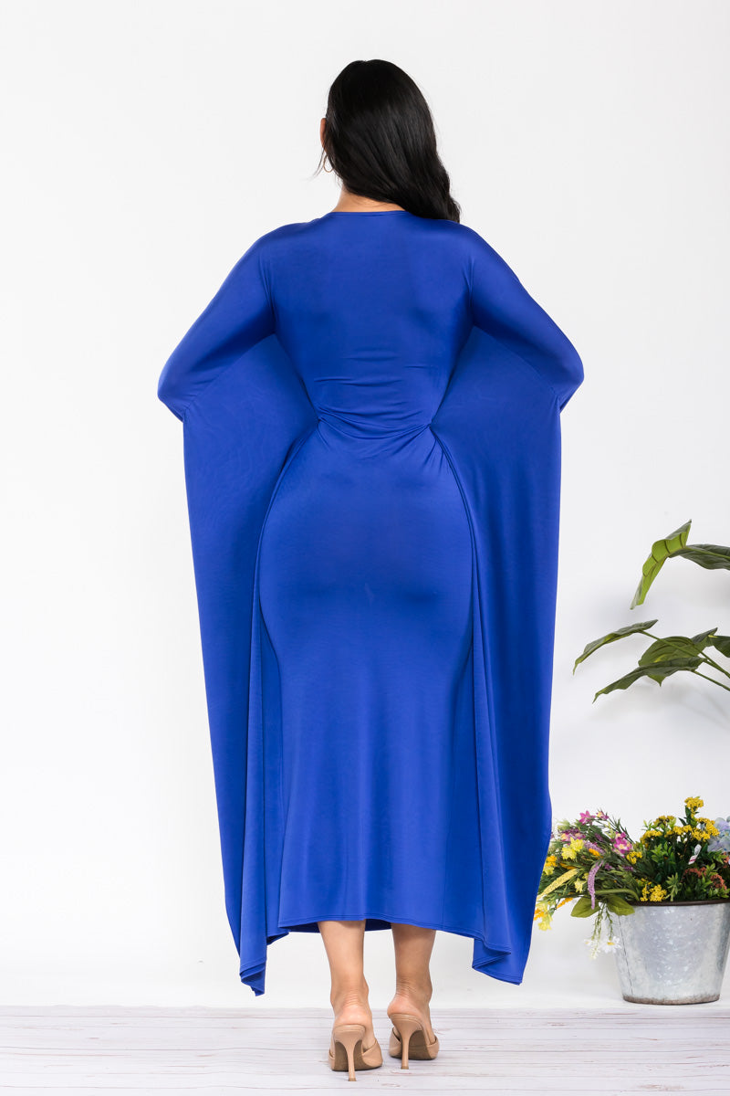 HH750R-S - LONG SLEEVE DRAPE MAXI DRESS