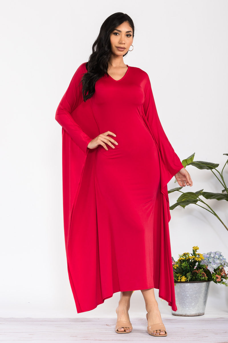 HH750R-S - LONG SLEEVE DRAPE MAXI DRESS