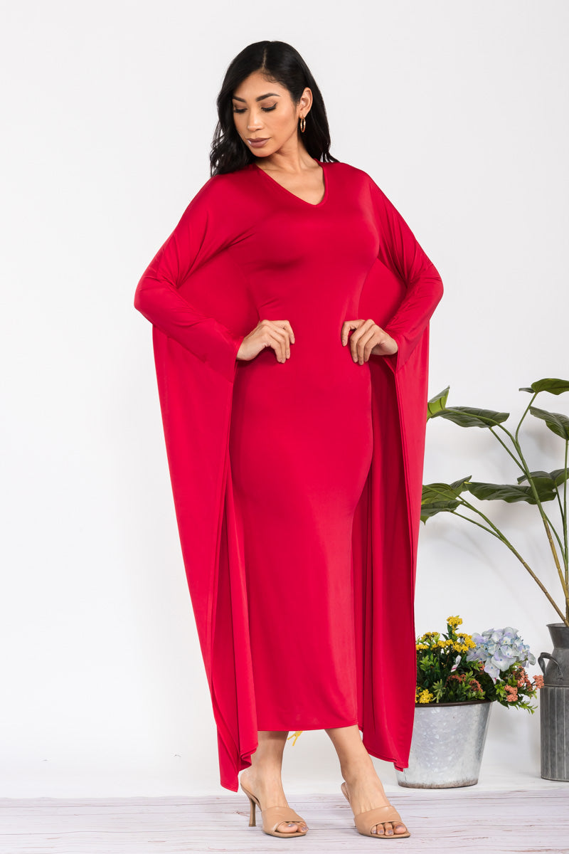 HH750R-S - LONG SLEEVE DRAPE MAXI DRESS