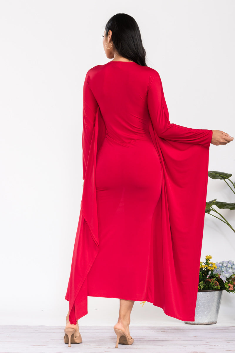 HH750R-S - LONG SLEEVE DRAPE MAXI DRESS