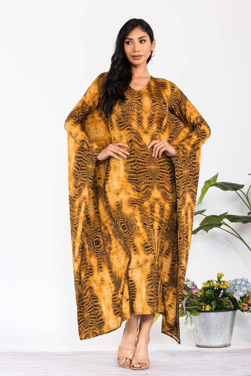 HH750R-SNAKE - LONG SLEEVE DRAPE MAXI DRESS