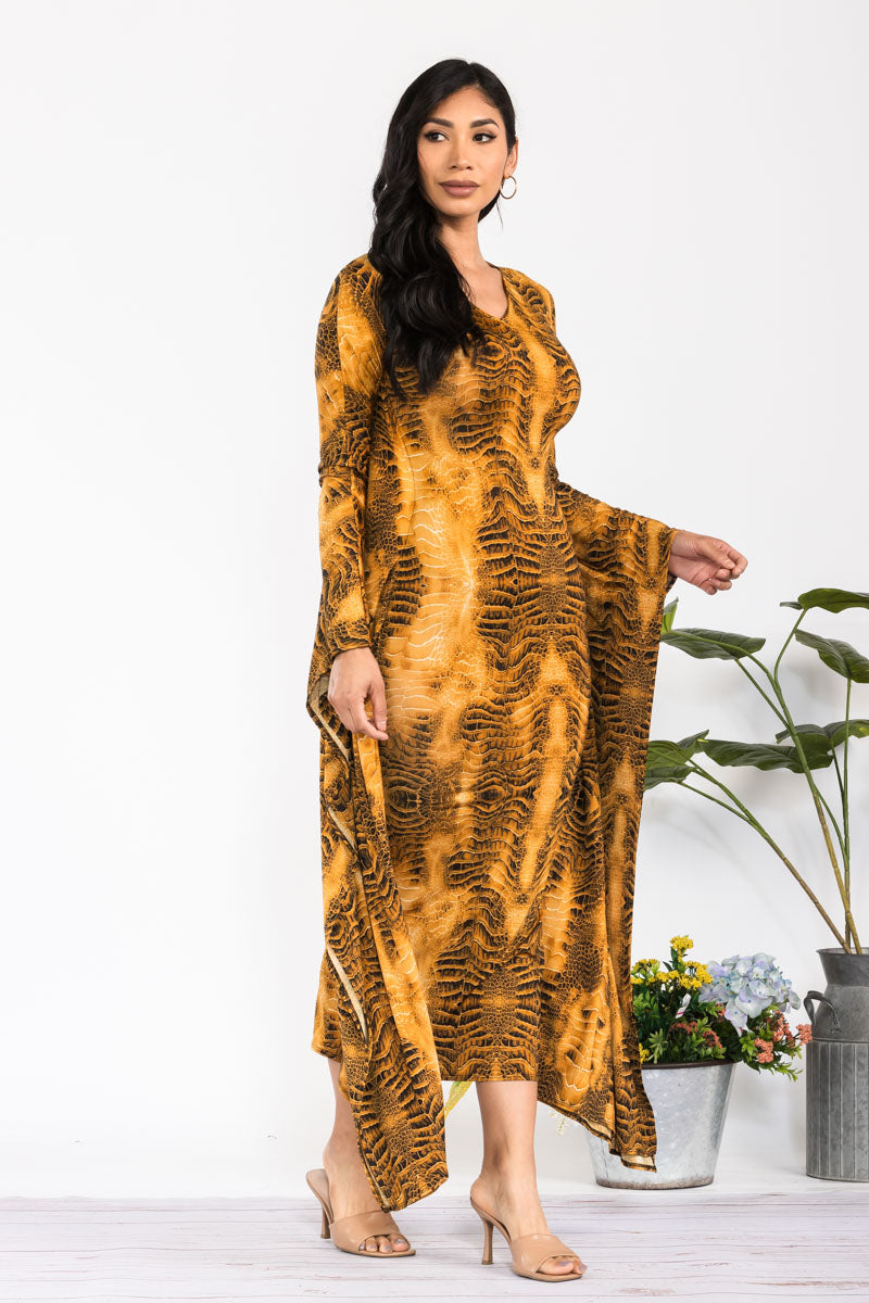 HH750R-SNAKE - LONG SLEEVE DRAPE MAXI DRESS