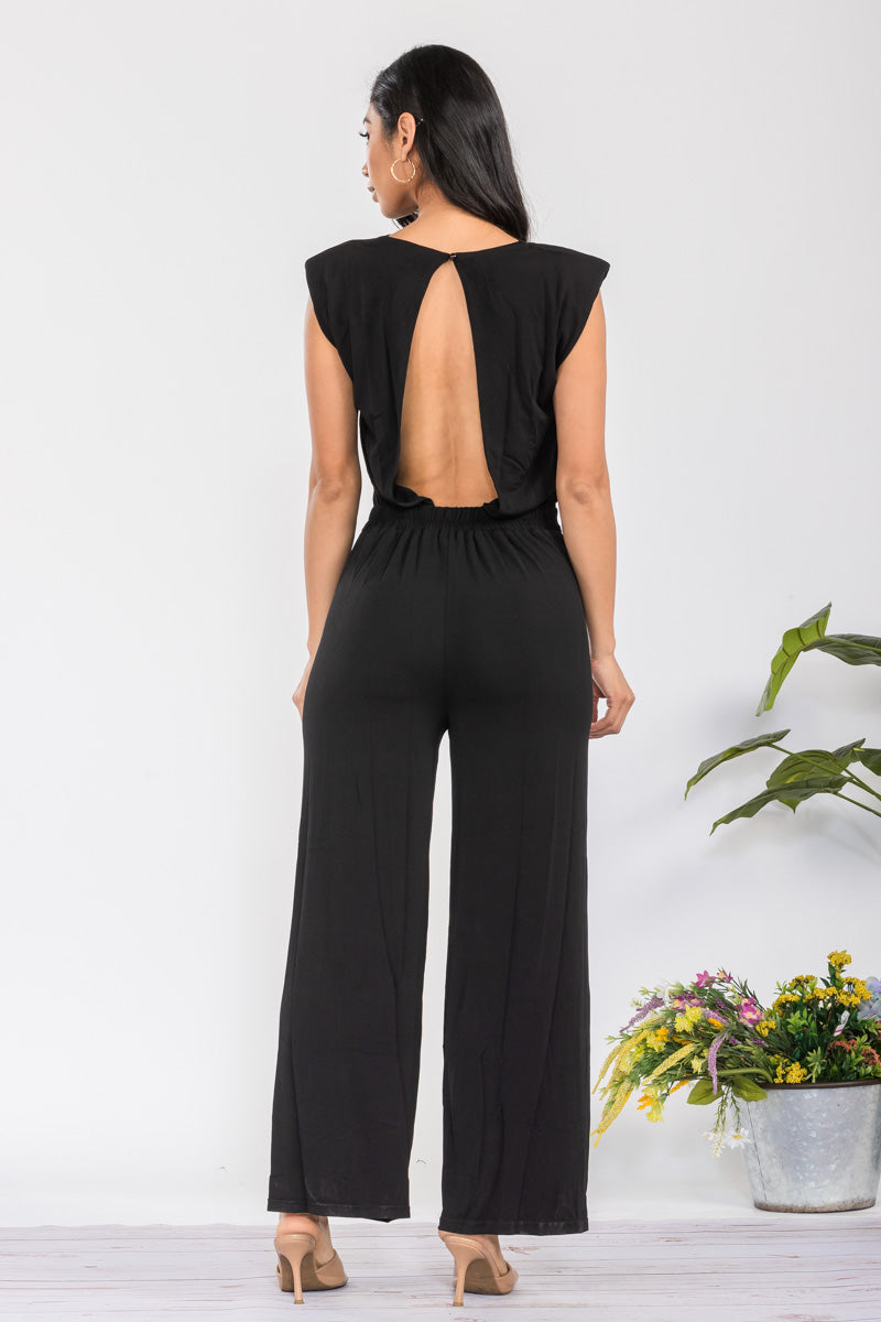 SN0912 - SHORT SLEEVE SOLID JUMPSUIT