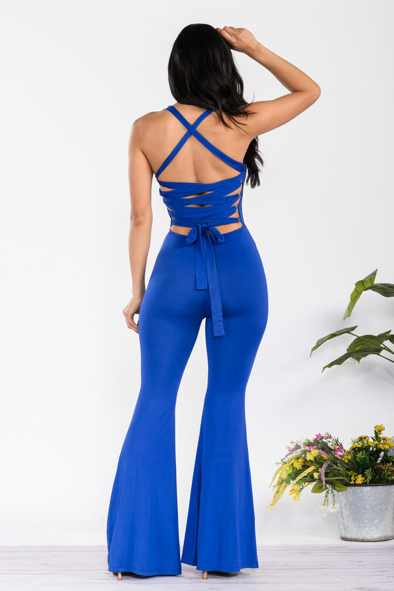 J3149 - BACK LACE UP JUMPSUIT