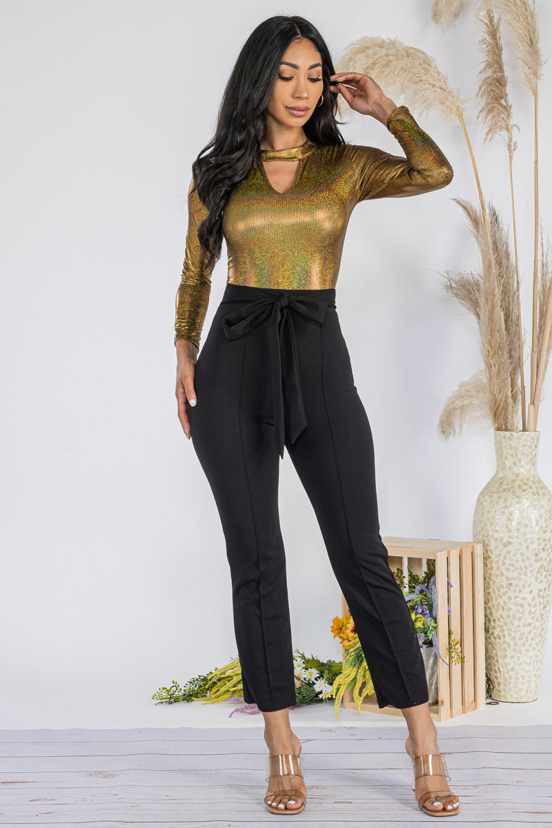 HH738X-SOLID - SEQUIN TOP JUMPSUIT