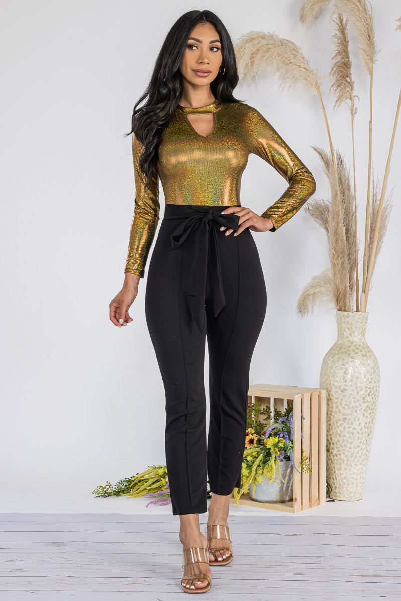 HH738X-SOLID - SEQUIN TOP JUMPSUIT