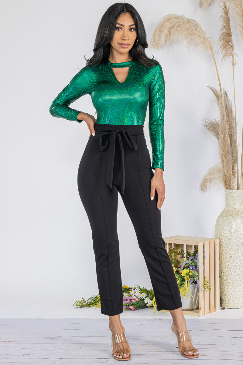 HH738X-SOLID - SEQUIN TOP JUMPSUIT