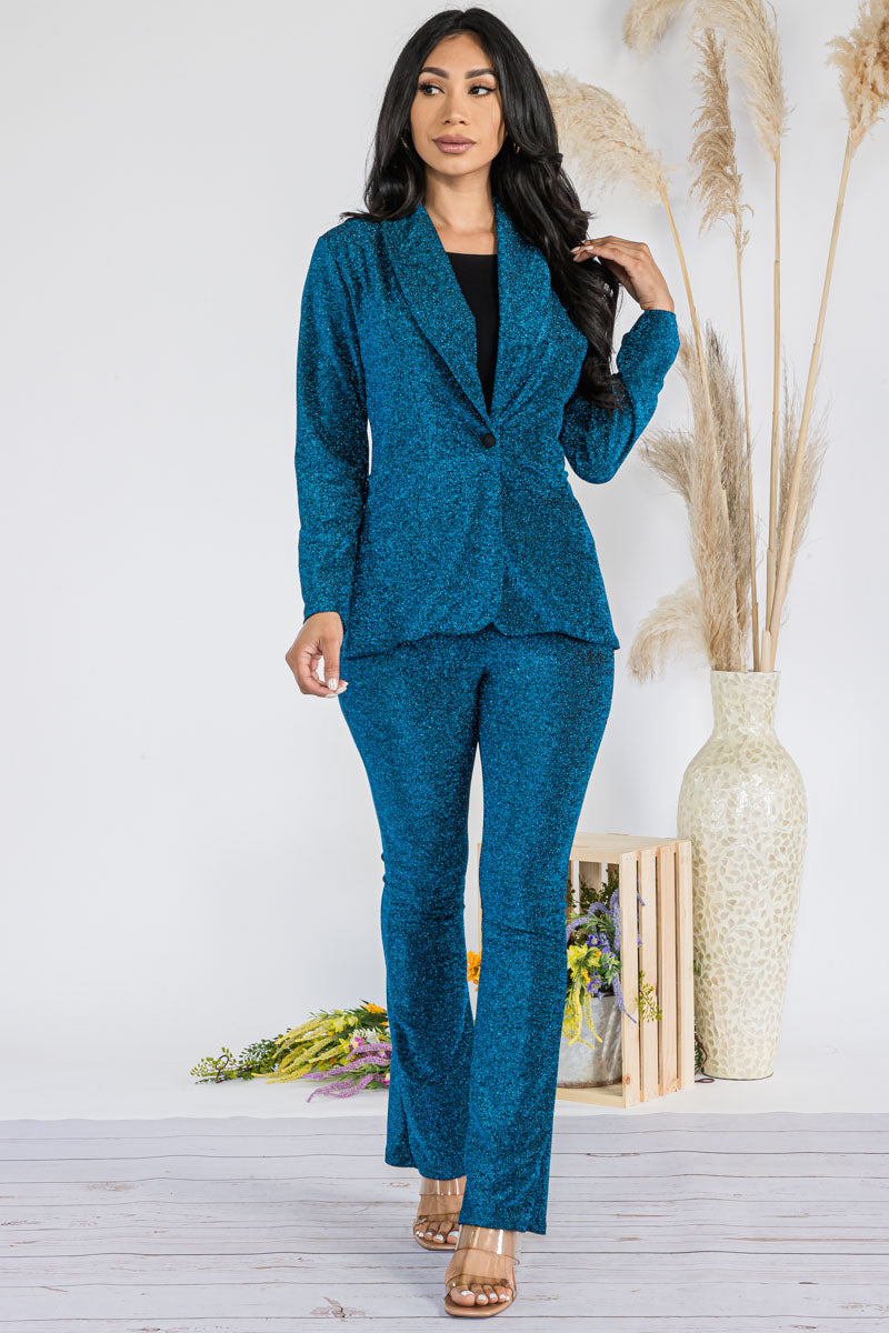 HH741X-SOLID - 2PC SEQUIN PANT AND BLAZER SET