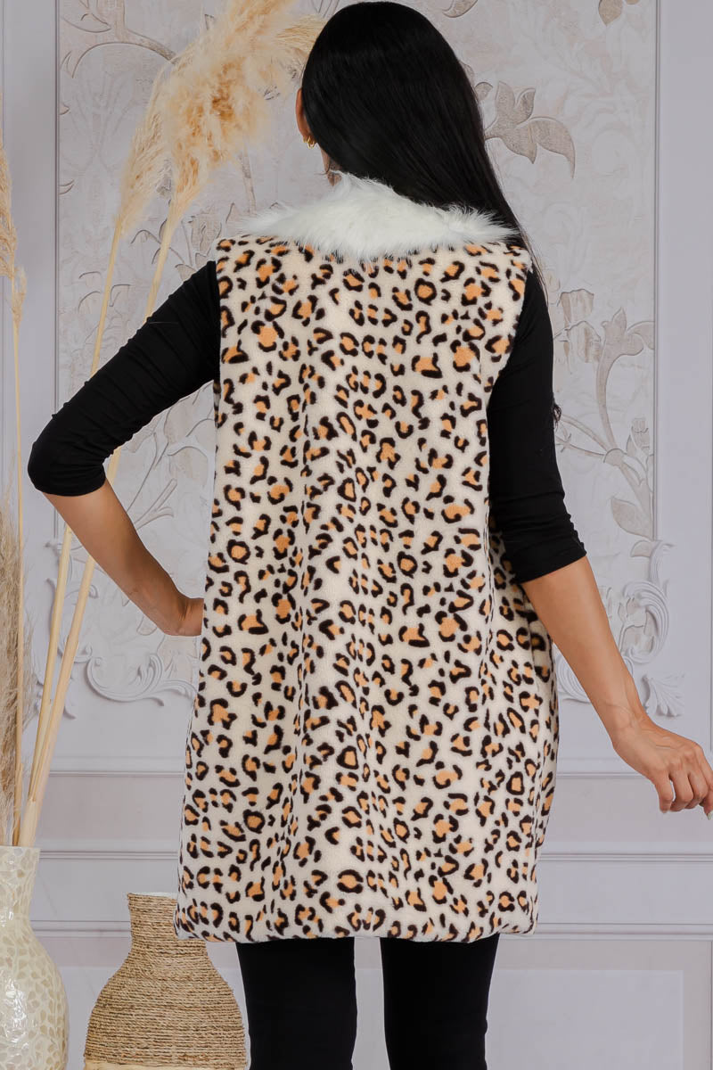 MS0198 - LEOPARD FAUX FUR TRIM VEST